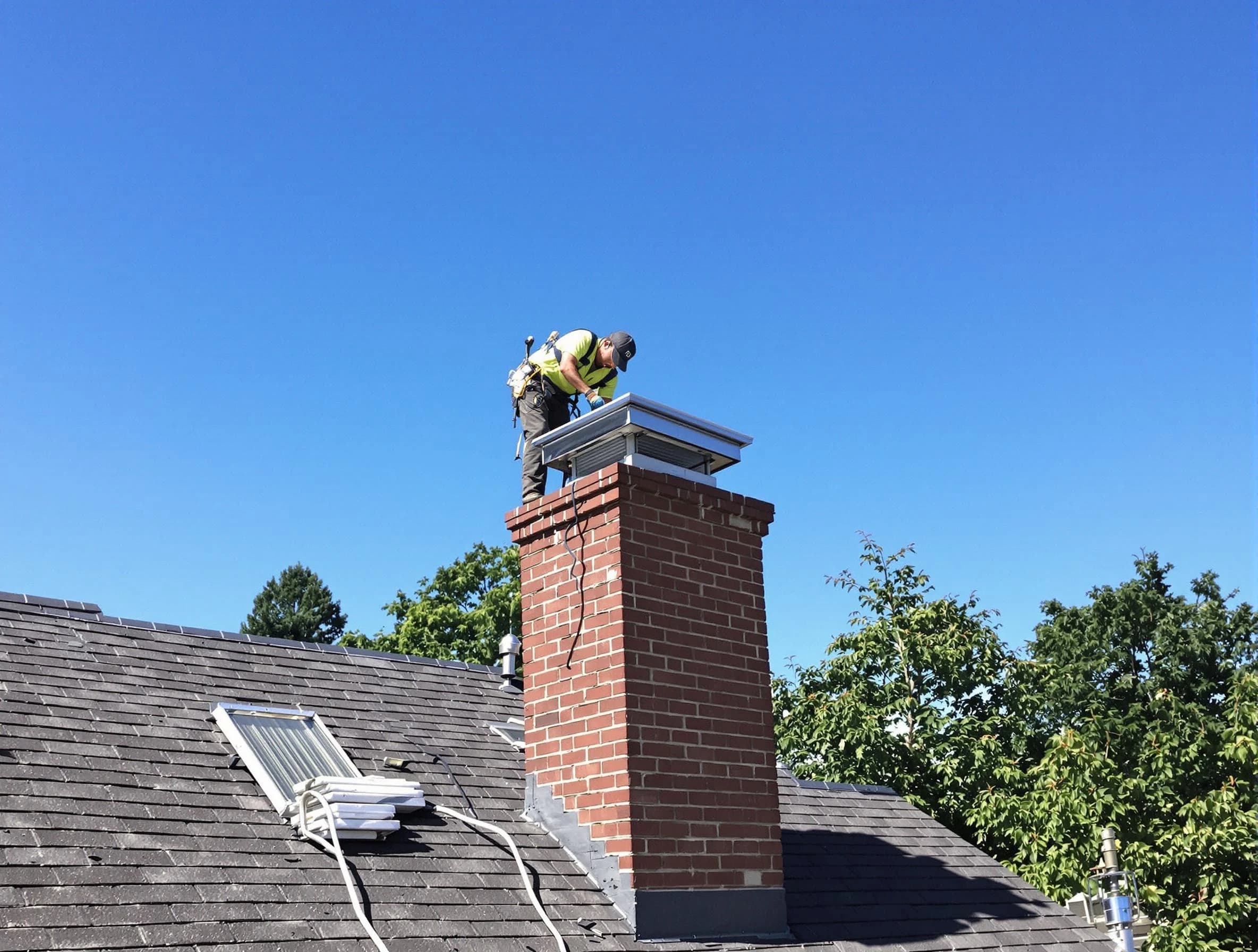 Center Point Chimney Sweep technician measuring a chimney cap in Center Point, AL