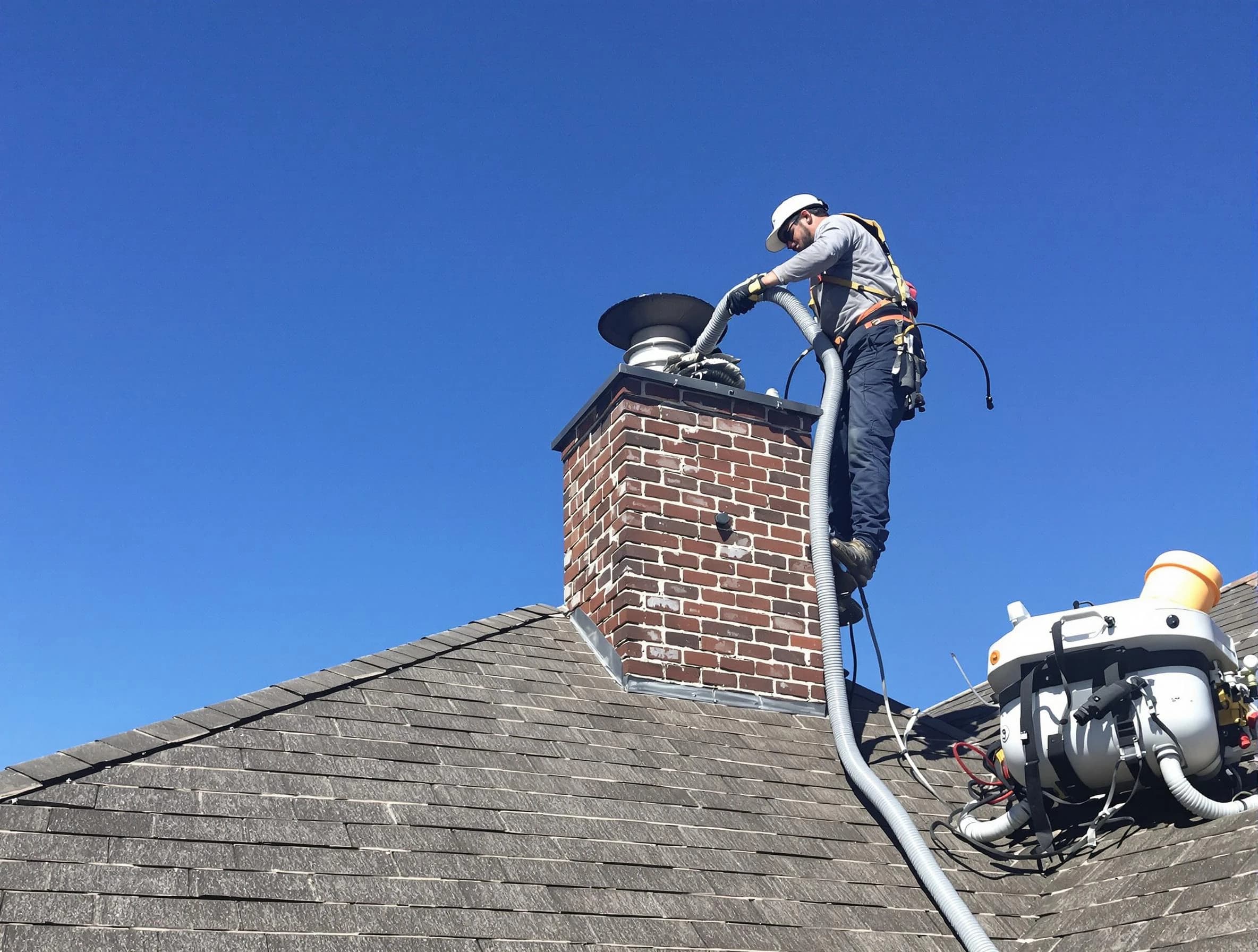 Dedicated Center Point Chimney Sweep team member cleaning a chimney in Center Point, AL