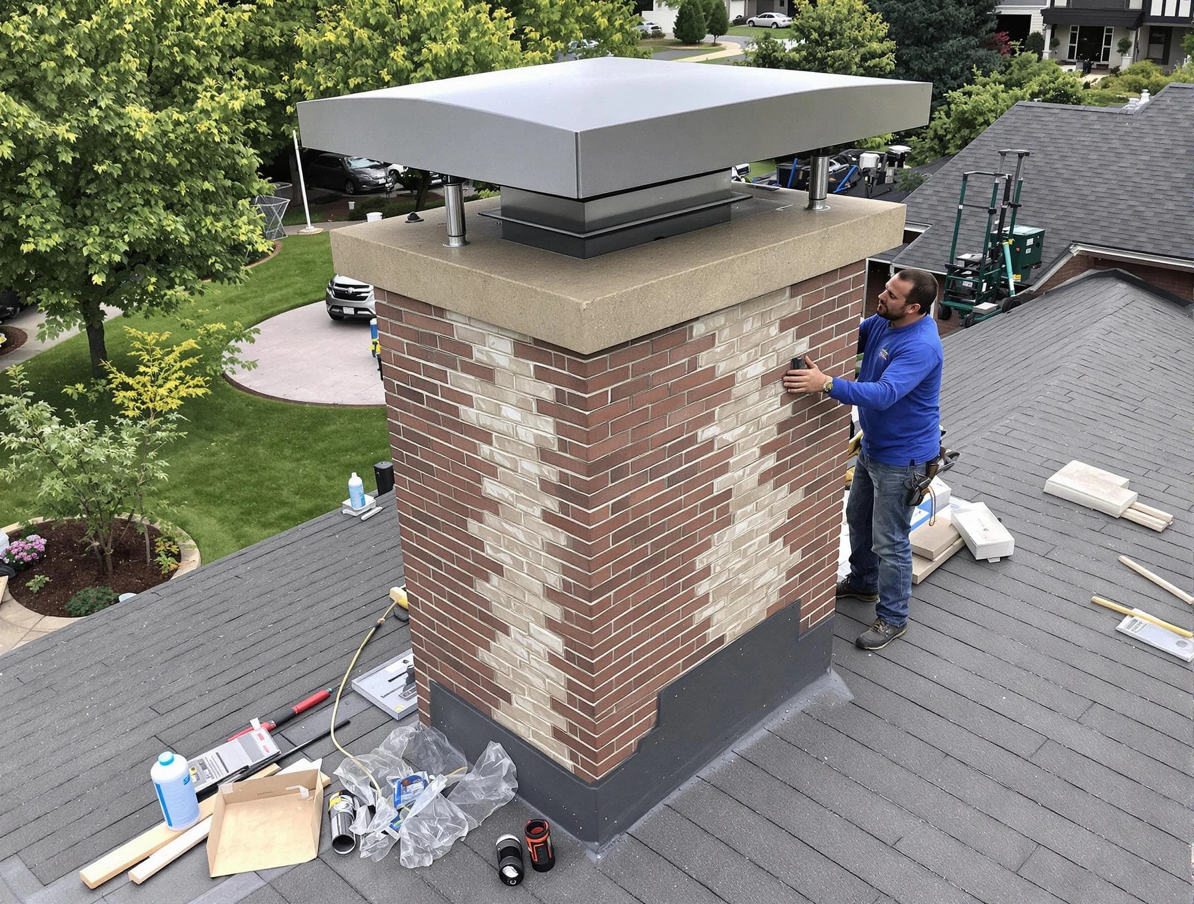 Center Point Chimney Sweep team working on a custom chimney remodel in Center Point, AL