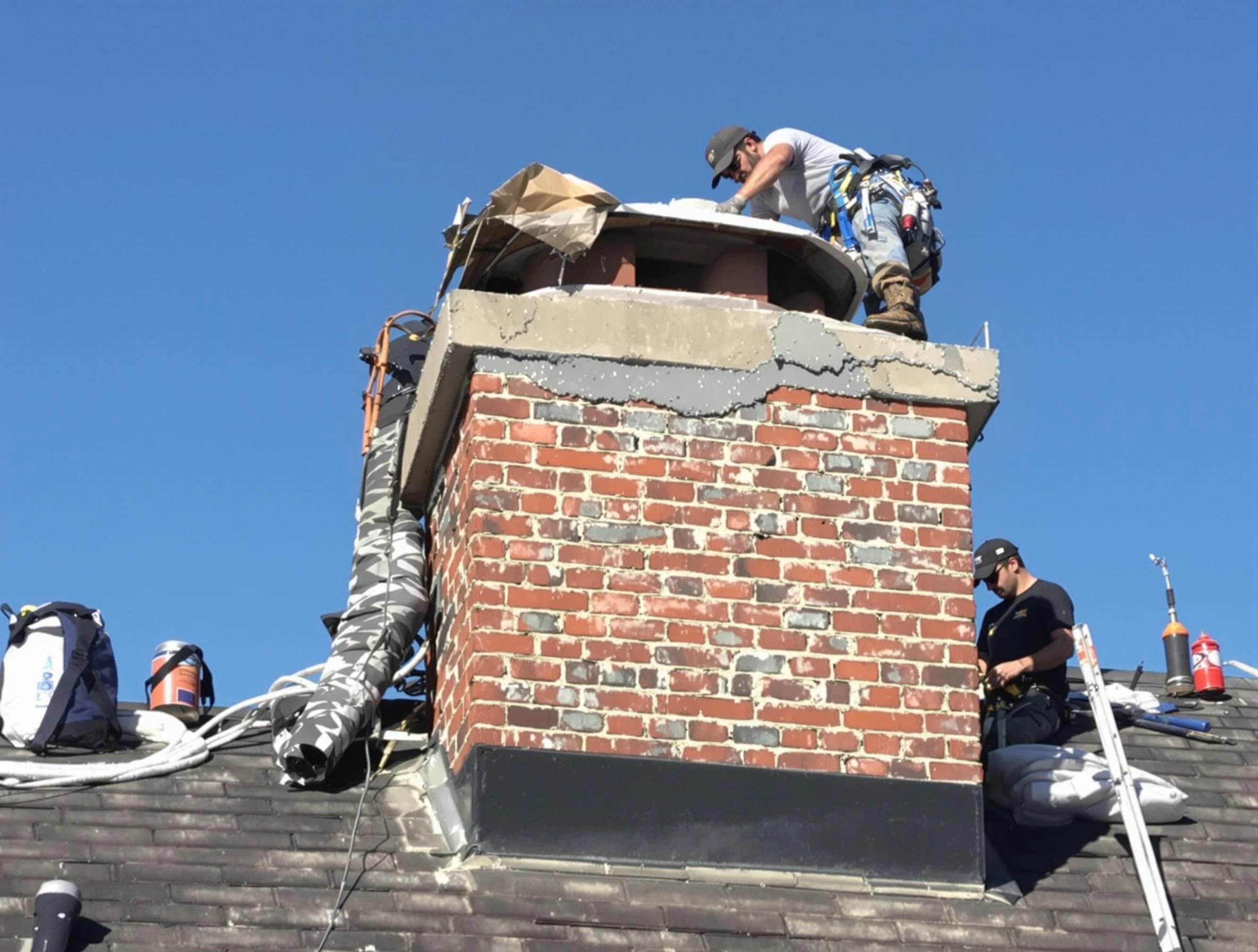 Center Point Chimney Sweep installing a custom chimney crown in Center Point, AL