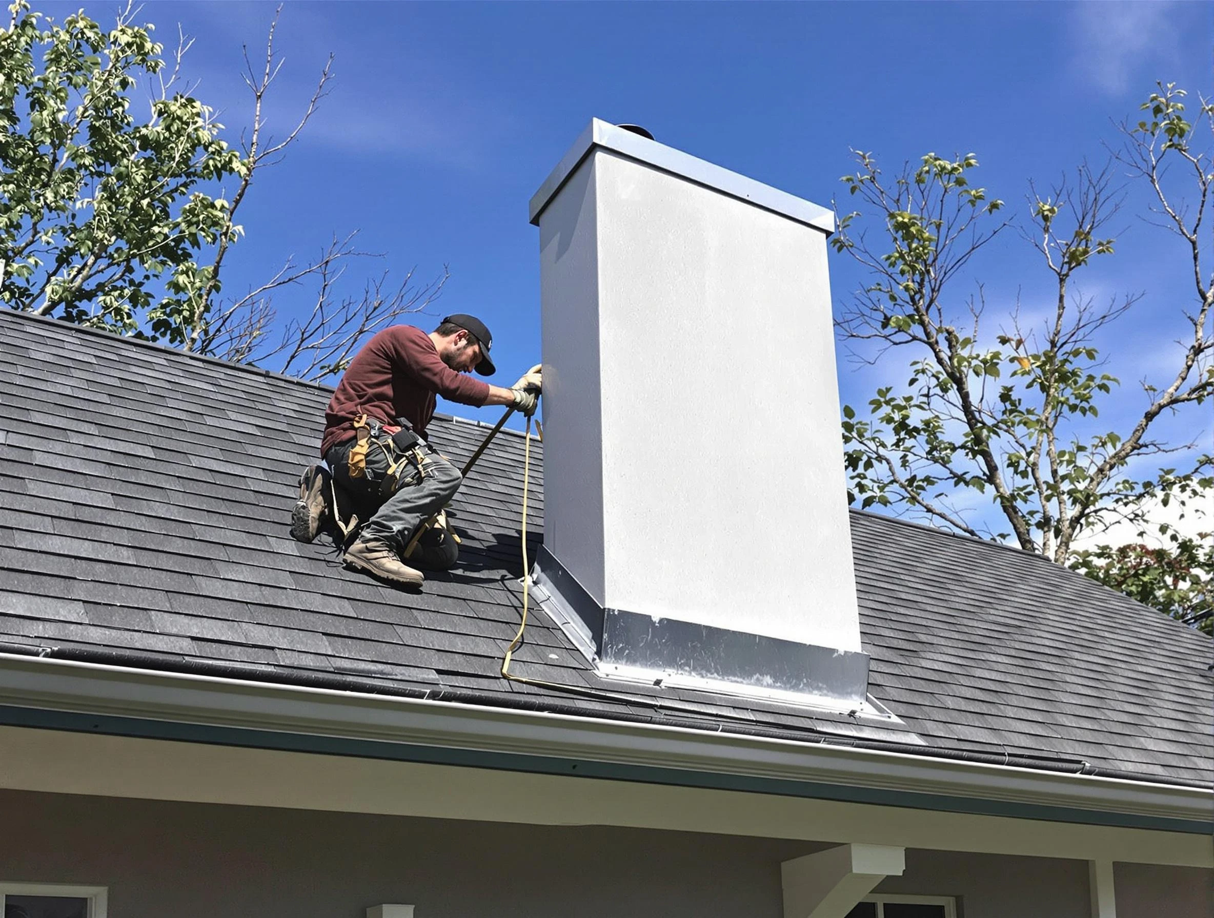 Center Point Chimney Sweep team member finishing chimney construction in Center Point, AL