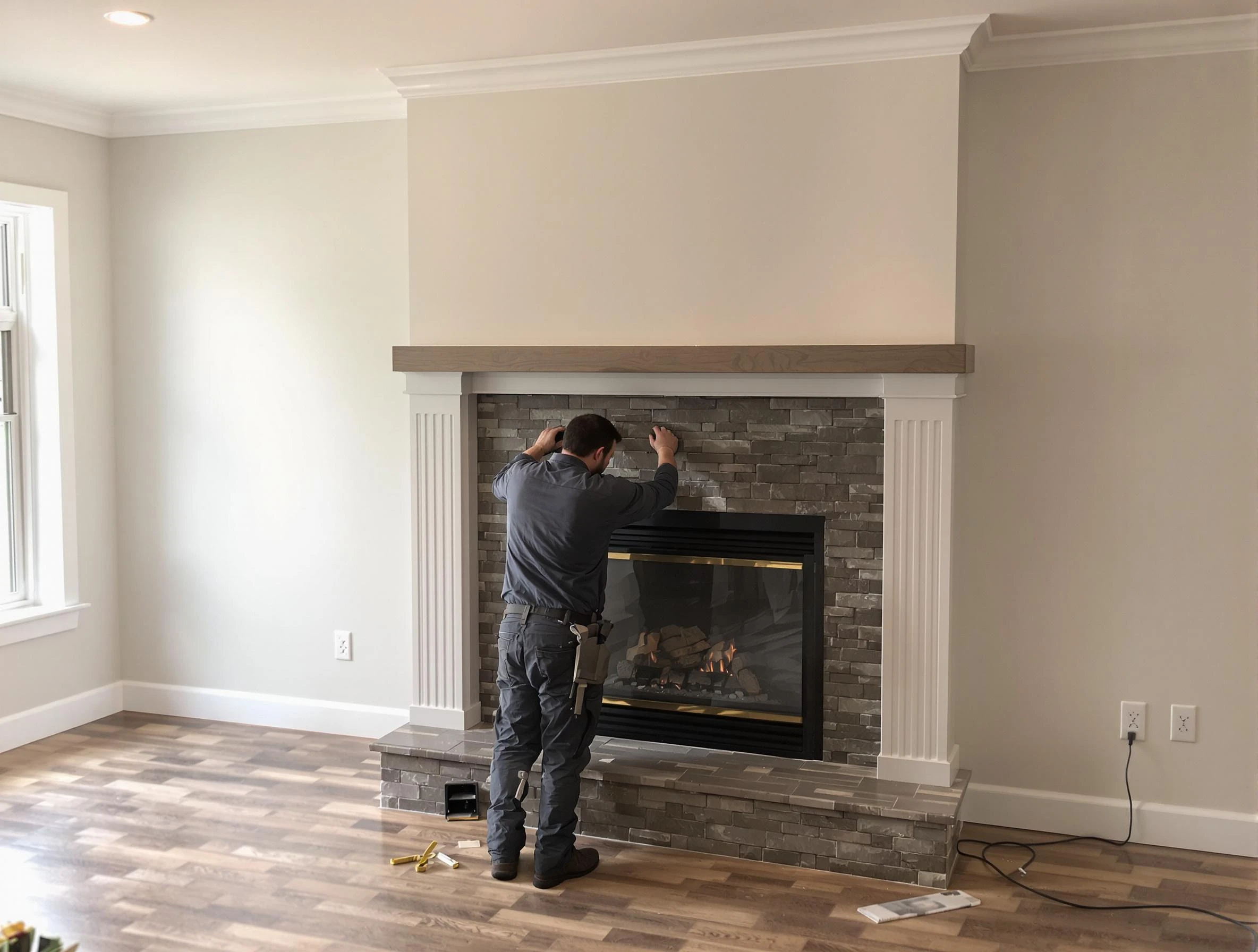 Center Point Chimney Sweep finishing a custom fireplace install in Center Point, AL